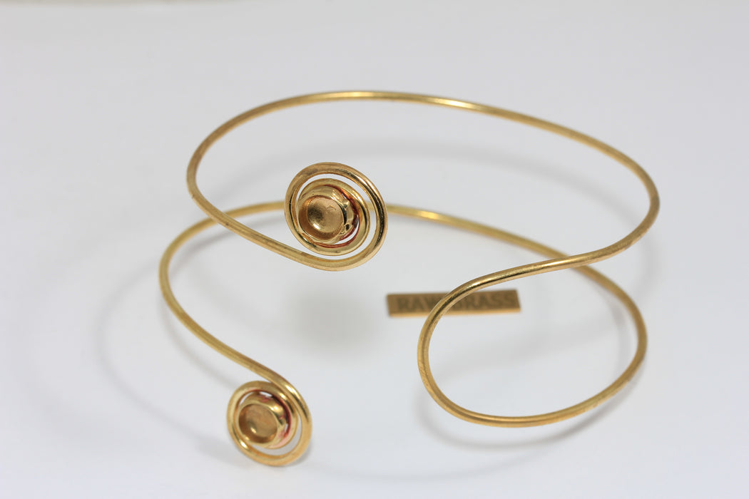 Raw Brass Spiral Arm Cuff, Bohemian Upper Arm Bracelet With Bead Settings, TFO-3