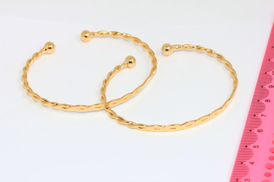 24k Shiny Gold Braided Bracelet Cuff, Vintage Braided Bracelet, AG86-1