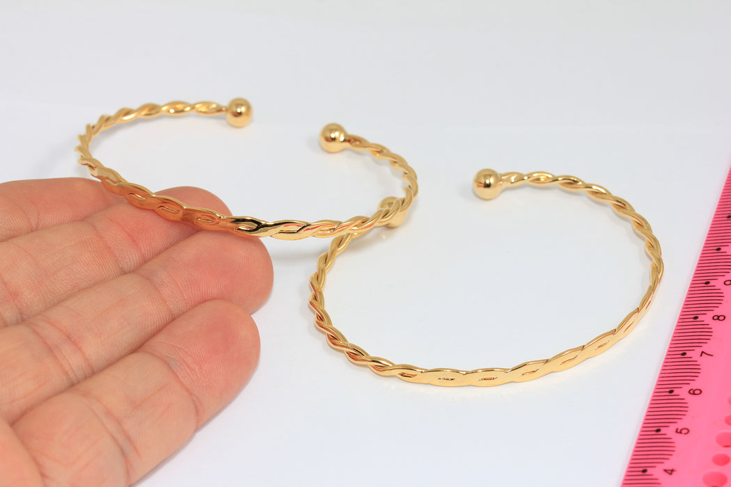 24k Shiny Gold Braided Bracelet Cuff, Vintage Braided Bracelet, AG86-1