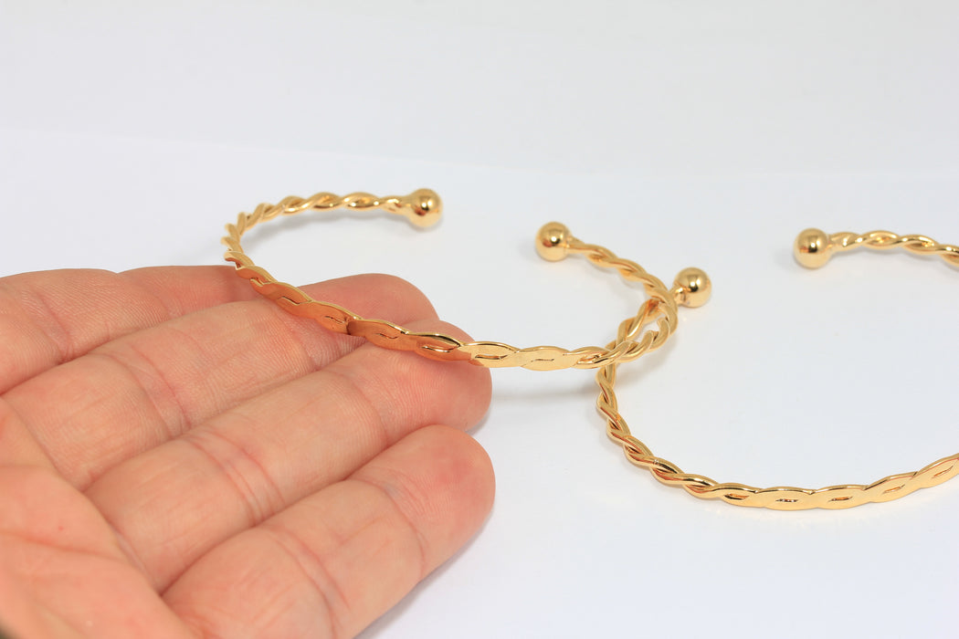 24k Shiny Gold Braided Bracelet Cuff, Vintage Braided Bracelet, AG86-1