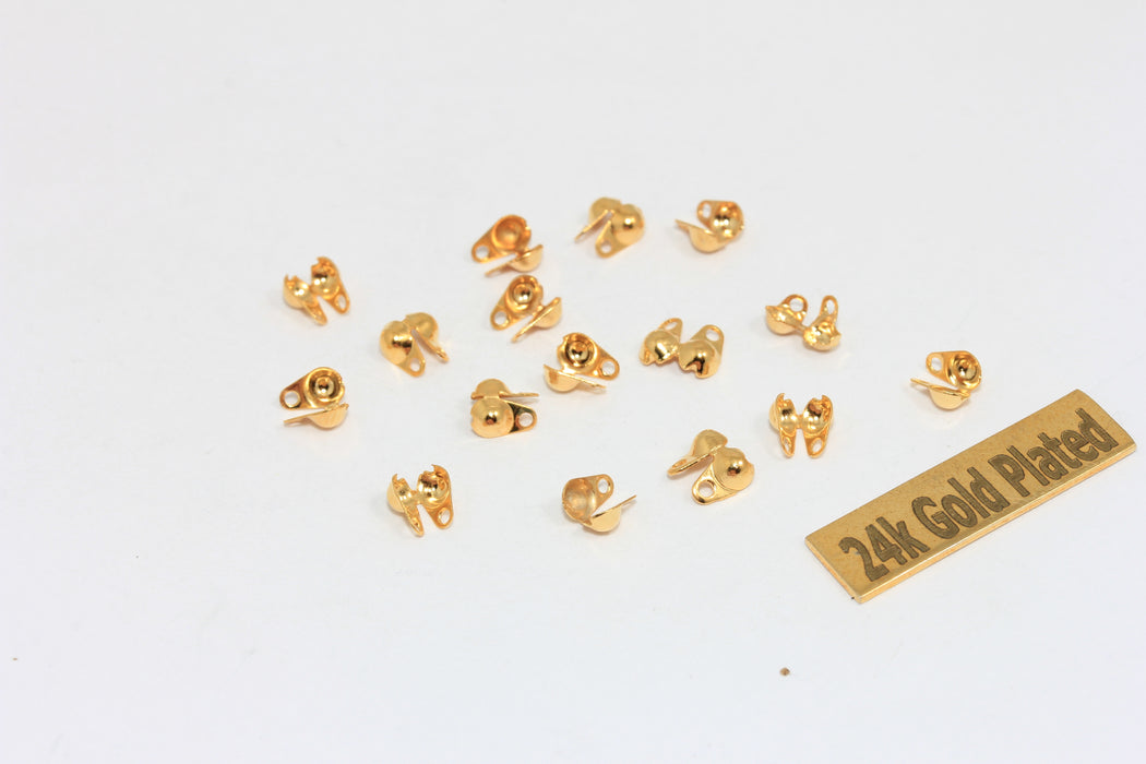 24k Shiny Gold Ball Chain Crimps, Fits 2mm Chain, Chain Connector, Ball Chain Clasp, Bead Tips, Cord Tips,  MLS1094