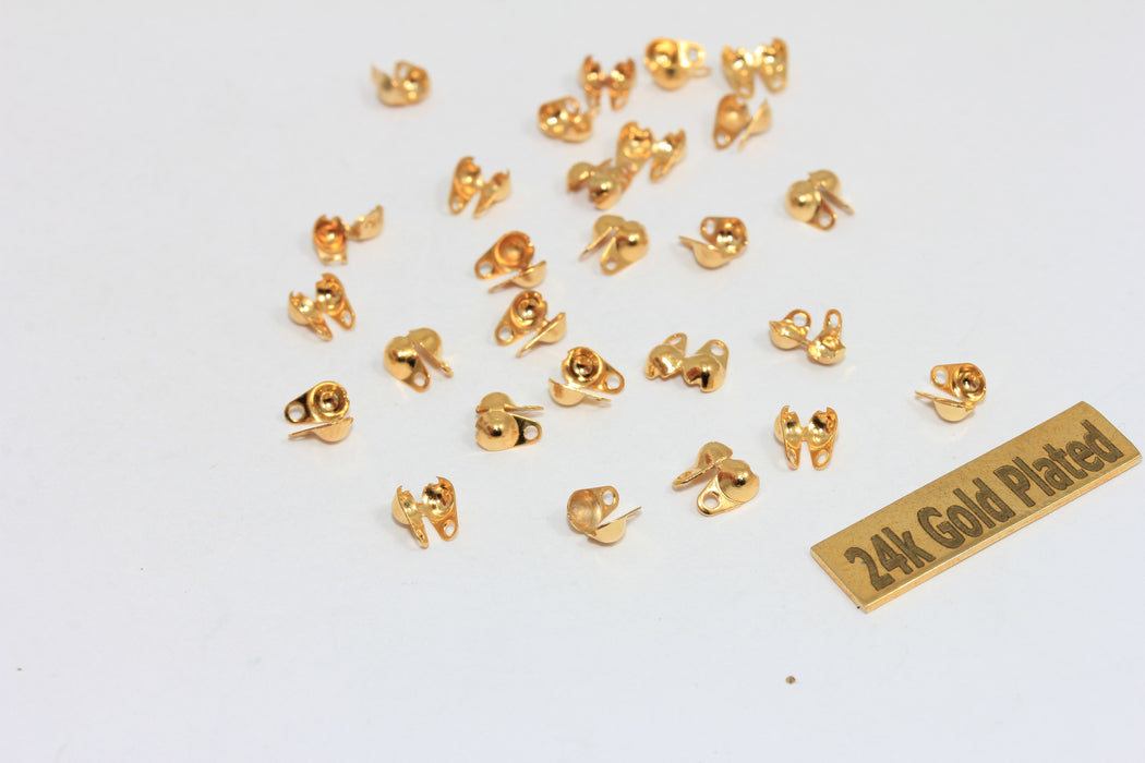 24k Shiny Gold Ball Chain Crimps, Fits 2mm Chain, Chain Connector, Ball Chain Clasp, Bead Tips, Cord Tips,  MLS1094