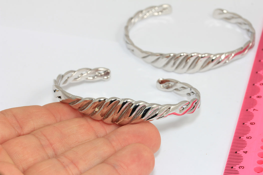 12mm Rhodium Plated Braided Bracelet Cuff, Vintage Braided Bracelet, AG88-2