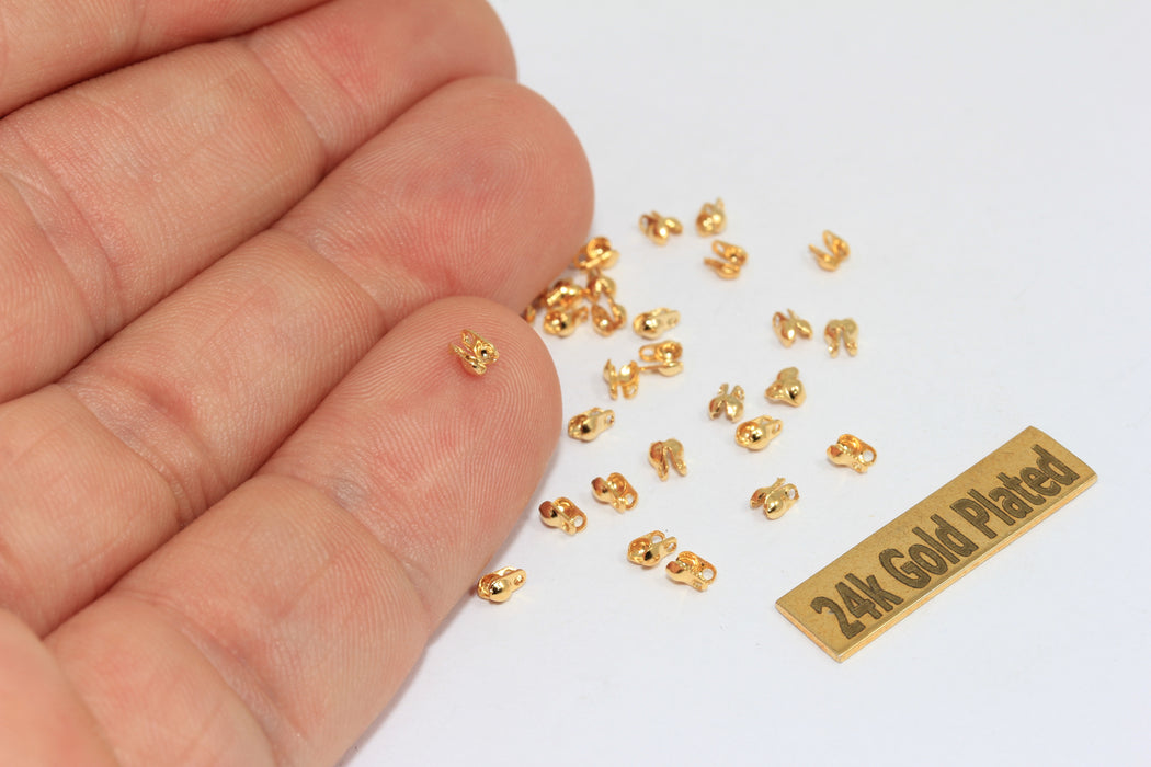 24k Shiny Gold Ball Chain Crimps, Fits 1-1,2mm Ball Chain, BRT229