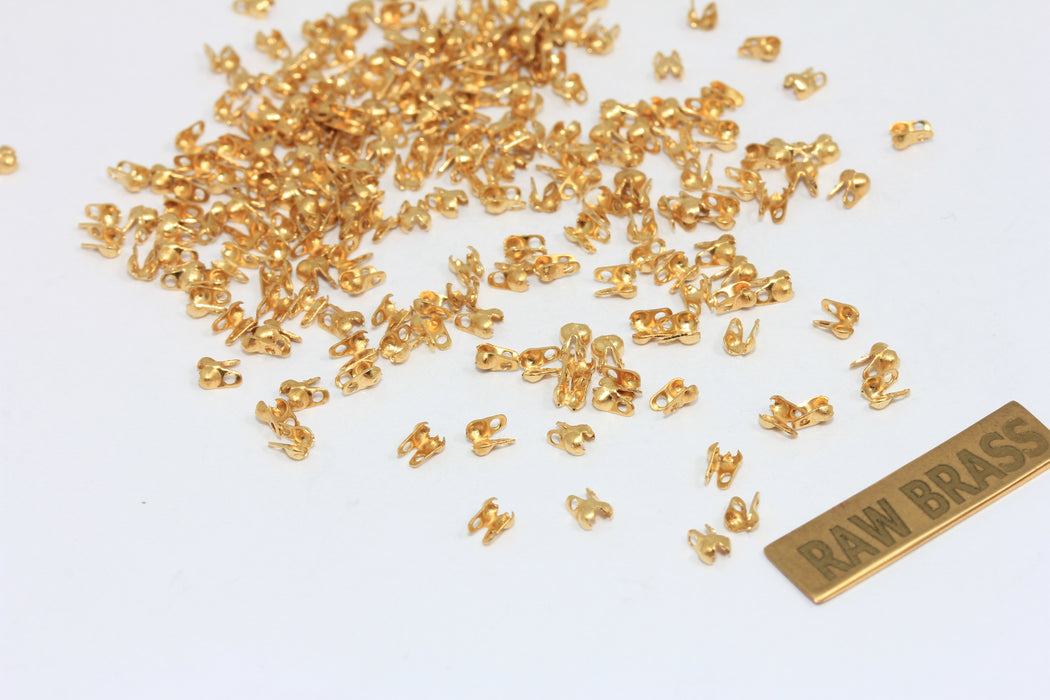 Raw Brass Crimp Ends, Fits 1,2mm, Cord Ends, Clam Shell Bead Tip, BXB501
