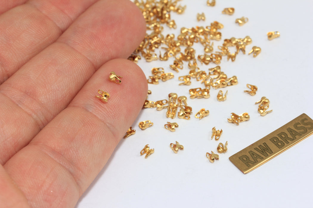 Raw Brass Crimp Ends, Fits 1,2mm, Cord Ends, Clam Shell Bead Tip, BXB501