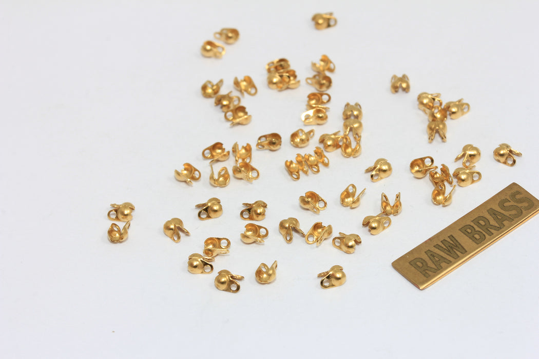 Raw Brass Crimp Ends, Fits 1,5mm, Cord Ends, Clam Shell Bead Tip, BXB502