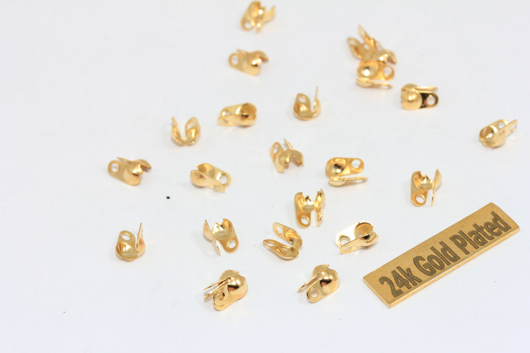24k Shiny Gold Ball Chain Crimps, Fits 2mm Chain, Chain Connector, Ball Chain Clasp, Bead Tips, Cord Tips, ZRCN900