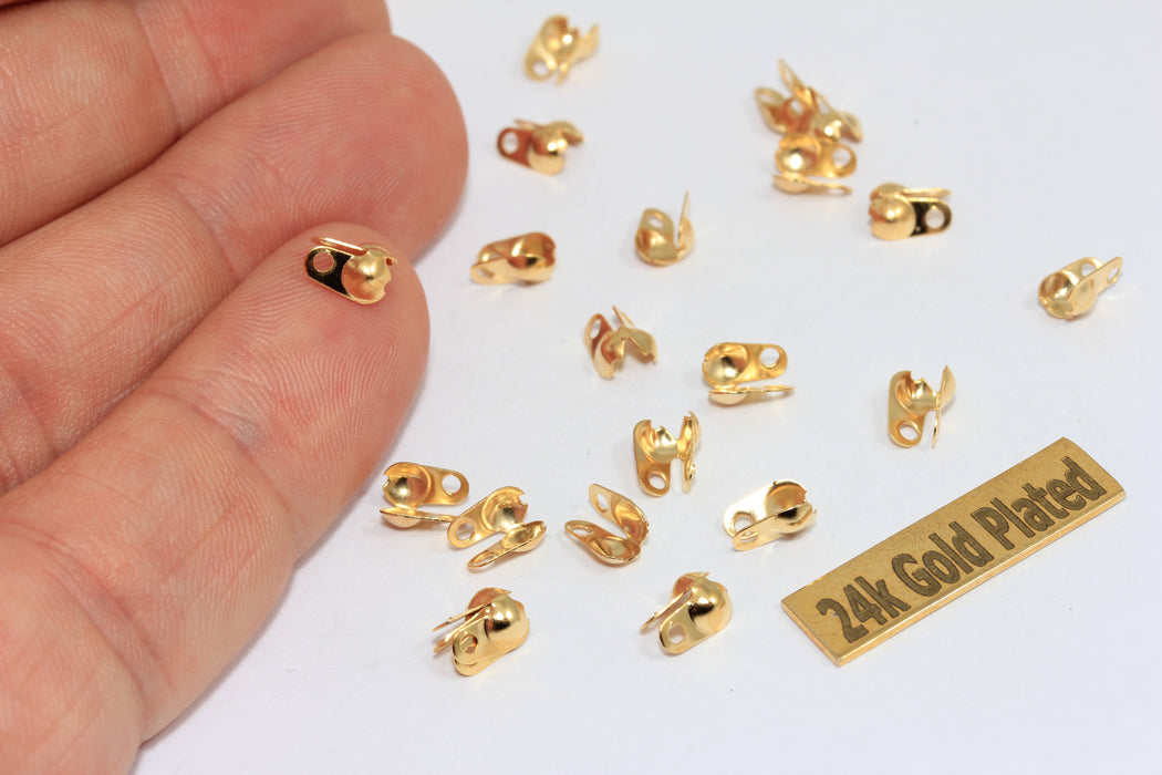 24k Shiny Gold Ball Chain Crimps, Fits 2mm Chain, Chain Connector, Ball Chain Clasp, Bead Tips, Cord Tips, ZRCN900