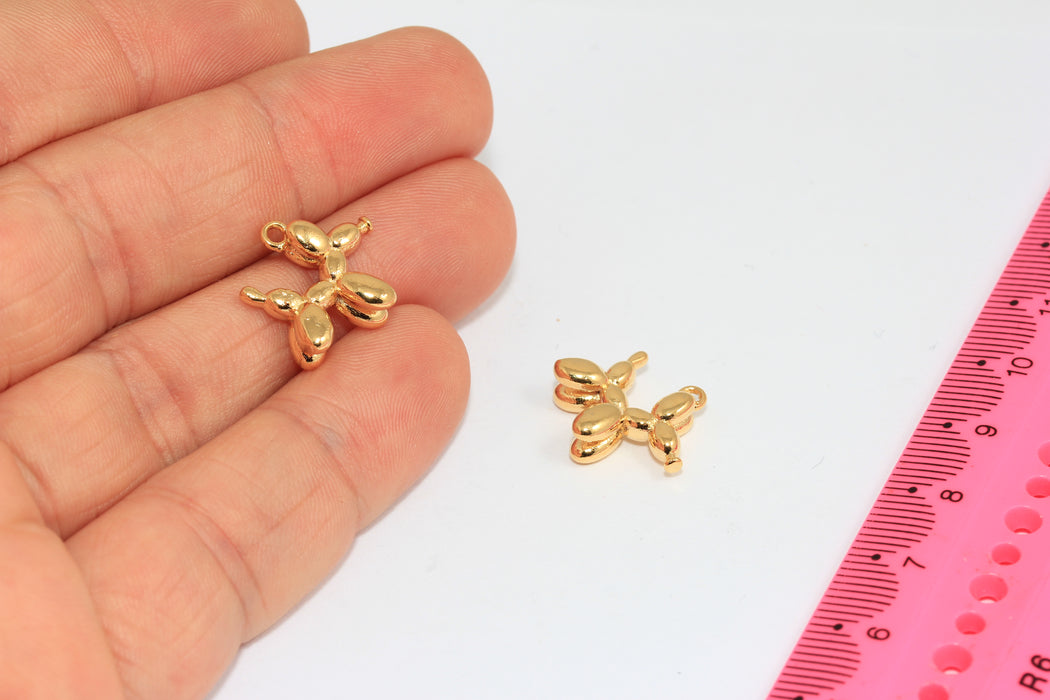 13x16mm 24k Shiny Gold Balloon Dog Charms, Cute Poodle Dog Balloon Pendant, AG84-2