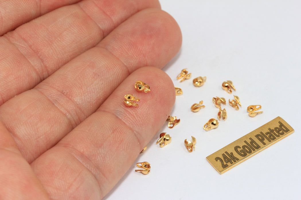 24k Shiny Gold Ball Chain Crimps, Fits 1,8mm Chain, Chain Connector, Ball Chain Clasp, Bead Tips, Cord Tips, ZRCN902