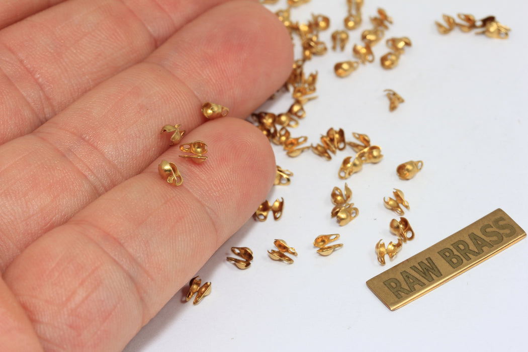 Ham Pirinç Kıvrımlı Uçlar, 1,5-2 mm'ye Uyar, Kablo Uçları, Midye Kabuğu Boncuk Ucu, ROSE377