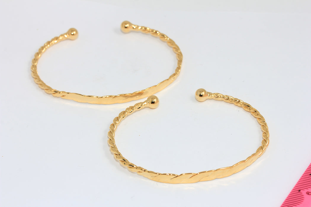 5mm 24k Shiny Gold Bracelet Cuff, Vintage Braided Bracelet, AG92
