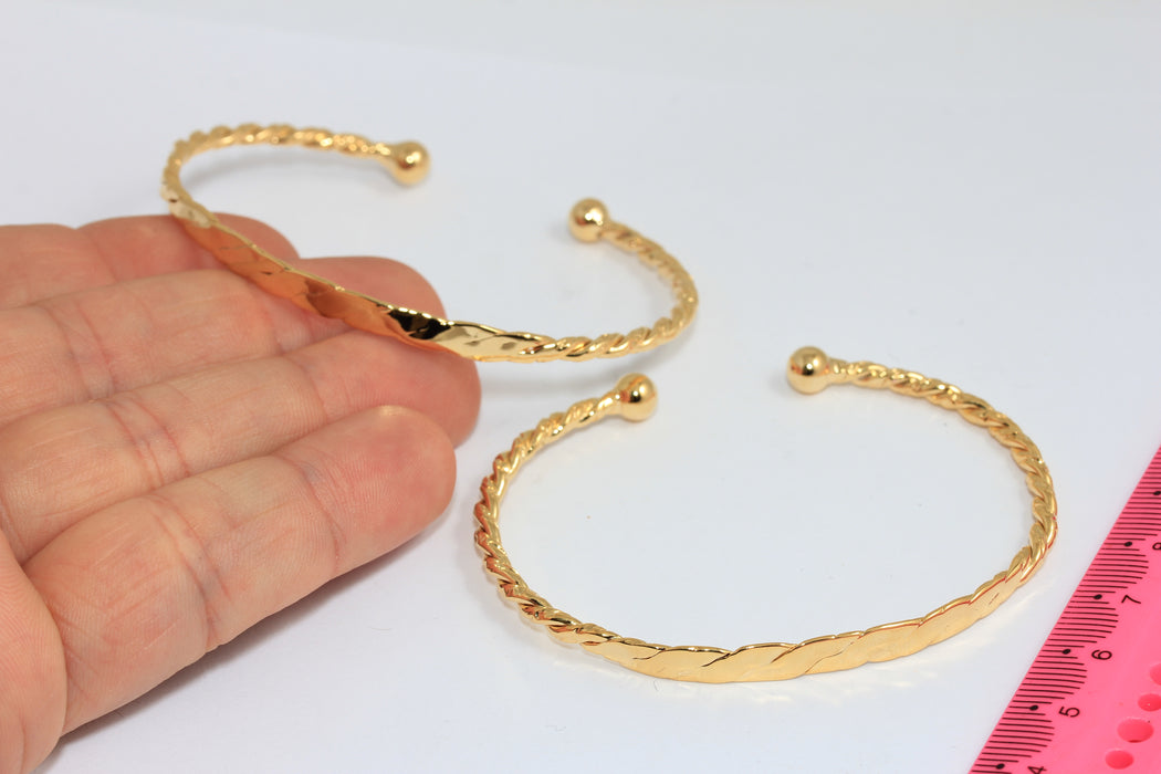 5mm 24k Shiny Gold Bracelet Cuff, Vintage Braided Bracelet, AG92