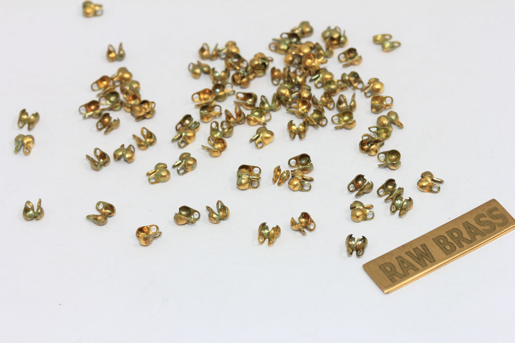 Raw Brass Crimp Ends, Fits 1,5mm, Cord Ends, Clam Shell Bead Tip, BXB504