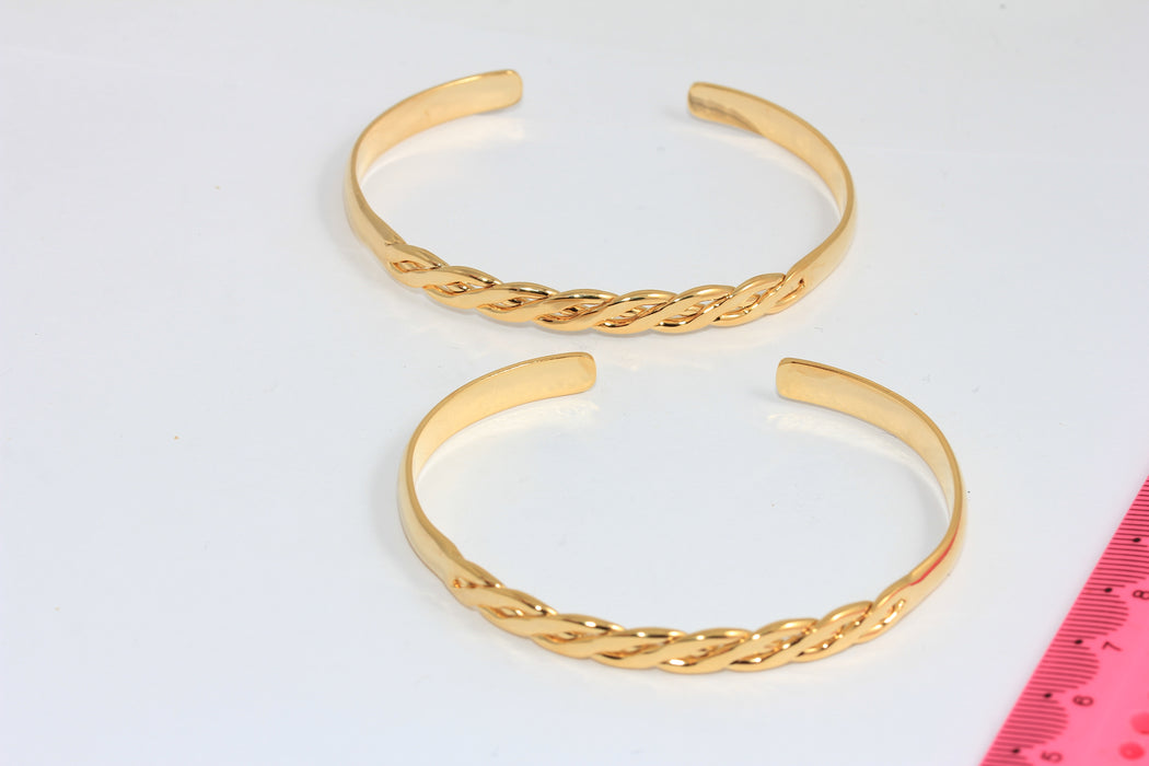 24k Shiny Gold Braided Bracelet Cuff, Vintage Braided Bracelet, AG91-1