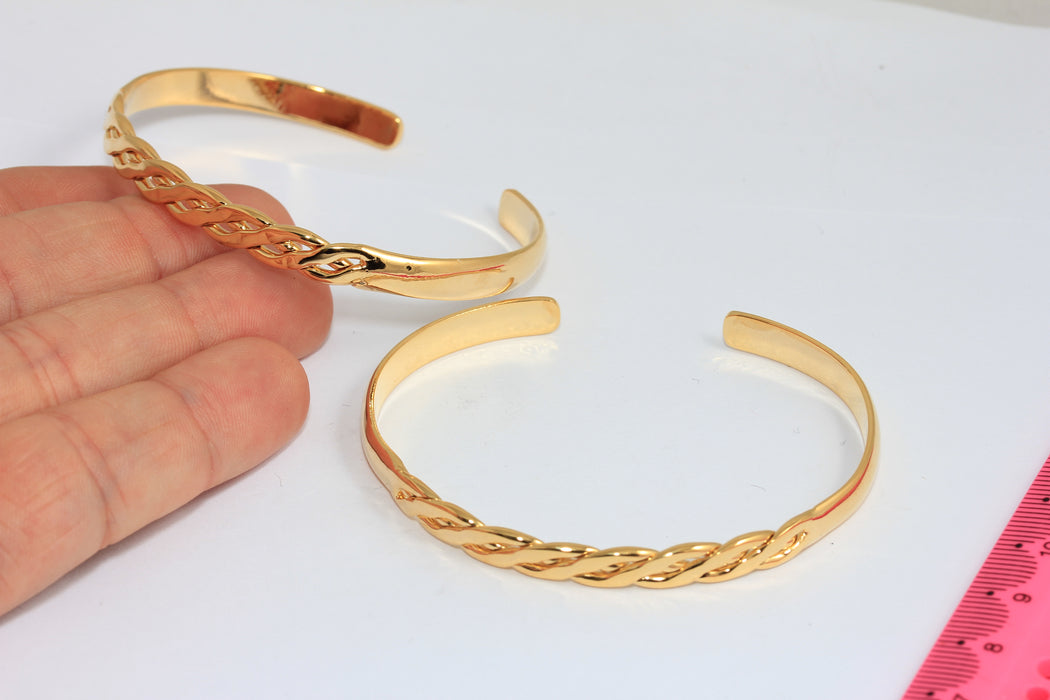 24k Shiny Gold Braided Bracelet Cuff, Vintage Braided Bracelet, AG91-1