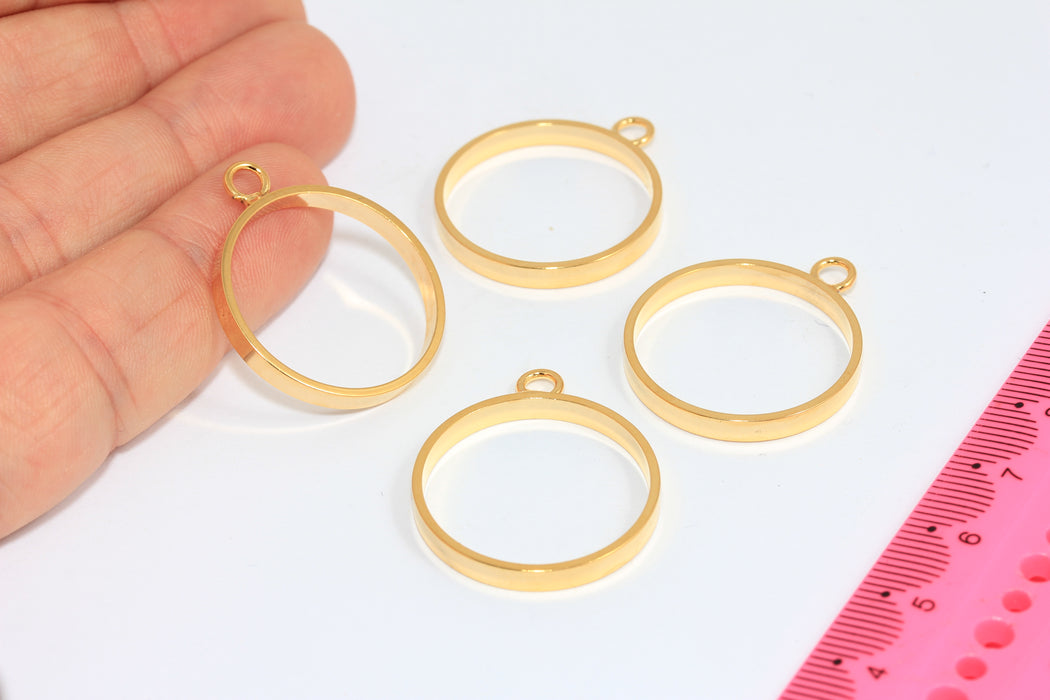 25x30mm 24k Shiny Gold Frame Pendant, Open Back Charm, AG97