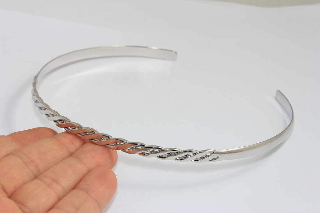 3 mm Rodyum Kaplama Gerdanlık, Tel Gerdanlık, Örgülü Tel Boyun Manşeti, BXB196-7