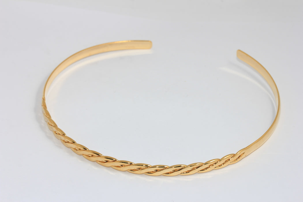 24k Shiny Gold Choker Necklace, Vintage Braided Neck Cuff, CHK611-7