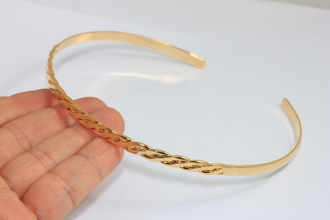 24k Shiny Gold Choker Necklace, Vintage Braided Neck Cuff, CHK611-7