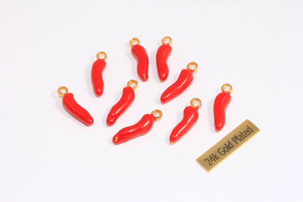 4x23mm Red Pepper Charms, Hot Pepper Charms, Spicy Pepper Pendant, Bracelet Beads, Vegetable Charms, XP93-1