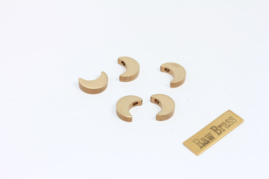 8x11mm Raw Brass Moon Beads, Mini Moon Charms,  KA47