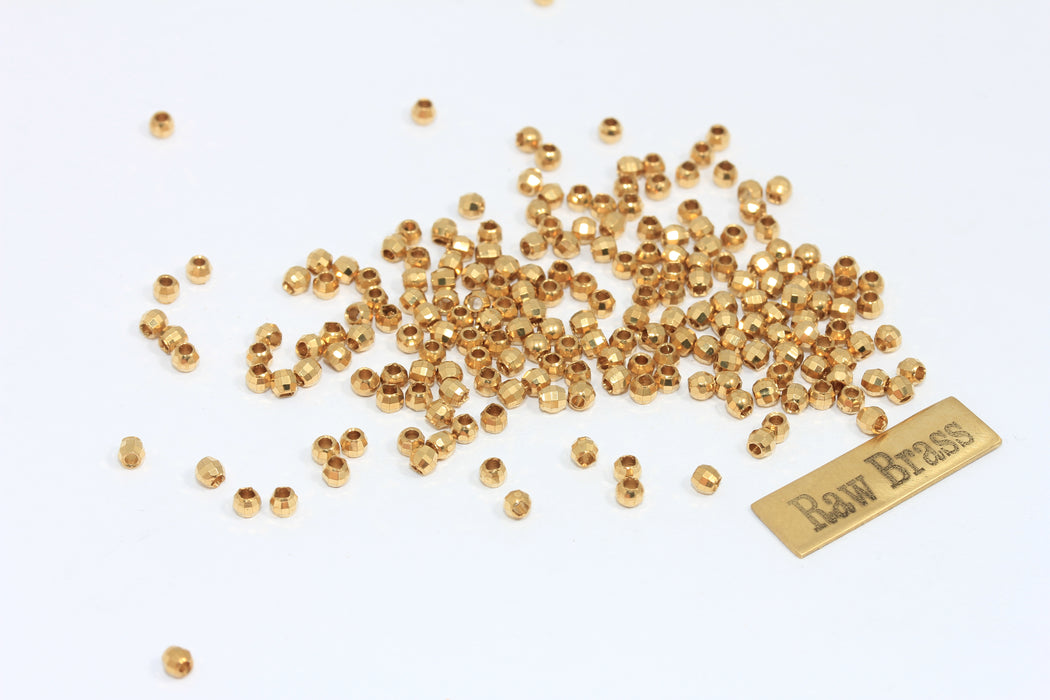 2,5 mm Ham Pirinç Fasetli Boncuklar, Disko Topu Boncukları, Ara Parça KA11