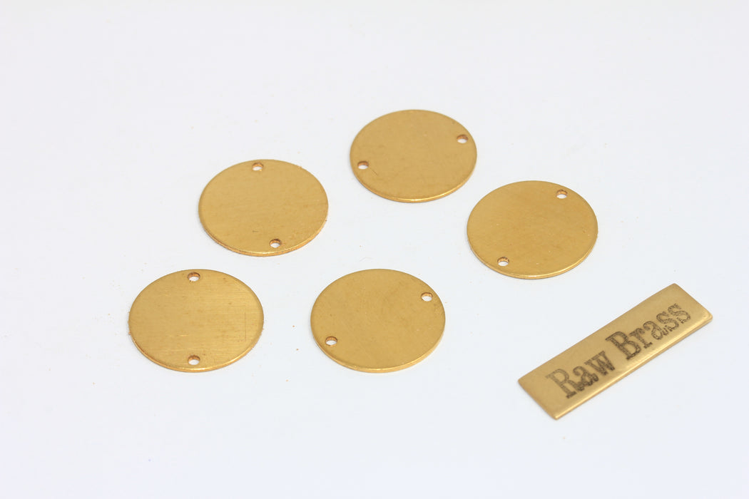 17mm Raw Brass Disc Charm, Two Hole Coins, Round Disc, AC16