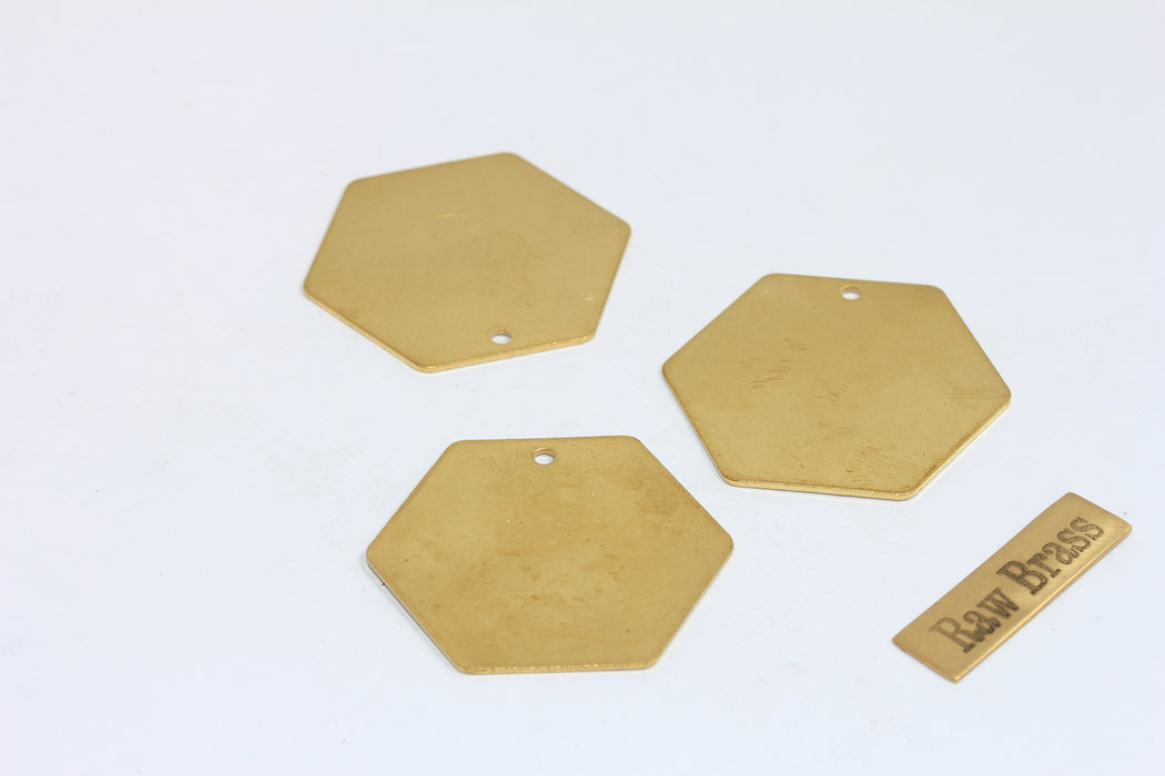 30mm Raw Brass Hexagon Pendant, Hexagon Charm, Coins, AC44