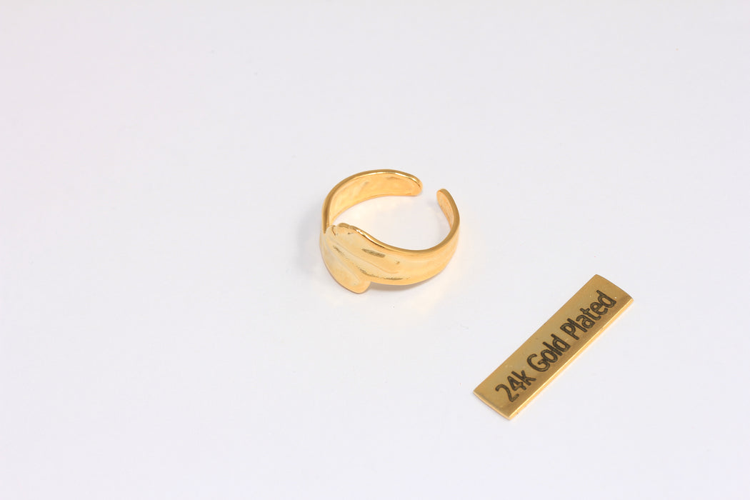 17-18mm 24k Shiny Gold Ring, Adjustable Ring Settings, Gold Cuff Rings, Band Rings, Statement Rings, Textured Ring, XP31-1