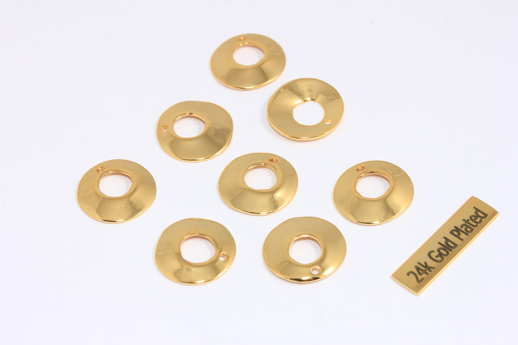 16mm 24k Shiny Gold Hoop Pendant, Hoop Necklace Charms, Earring Drop Settings, Hoop Earrings, XP17