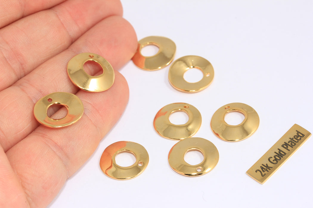 16mm 24k Shiny Gold Hoop Pendant, Hoop Necklace Charms, Earring Drop Settings, Hoop Earrings, XP17