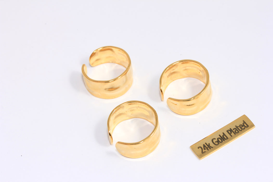 17-18mm 24k Shiny Gold Ring, Adjustable Ring Settings, Gold Cuff Rings, Band Statement Rings, Textured Ring, XP126-3