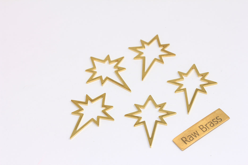 21x27mm Raw Brass North Star Charms, Outline North Star Pendant, North Star Charms, Polaris Charms, CHK728-5