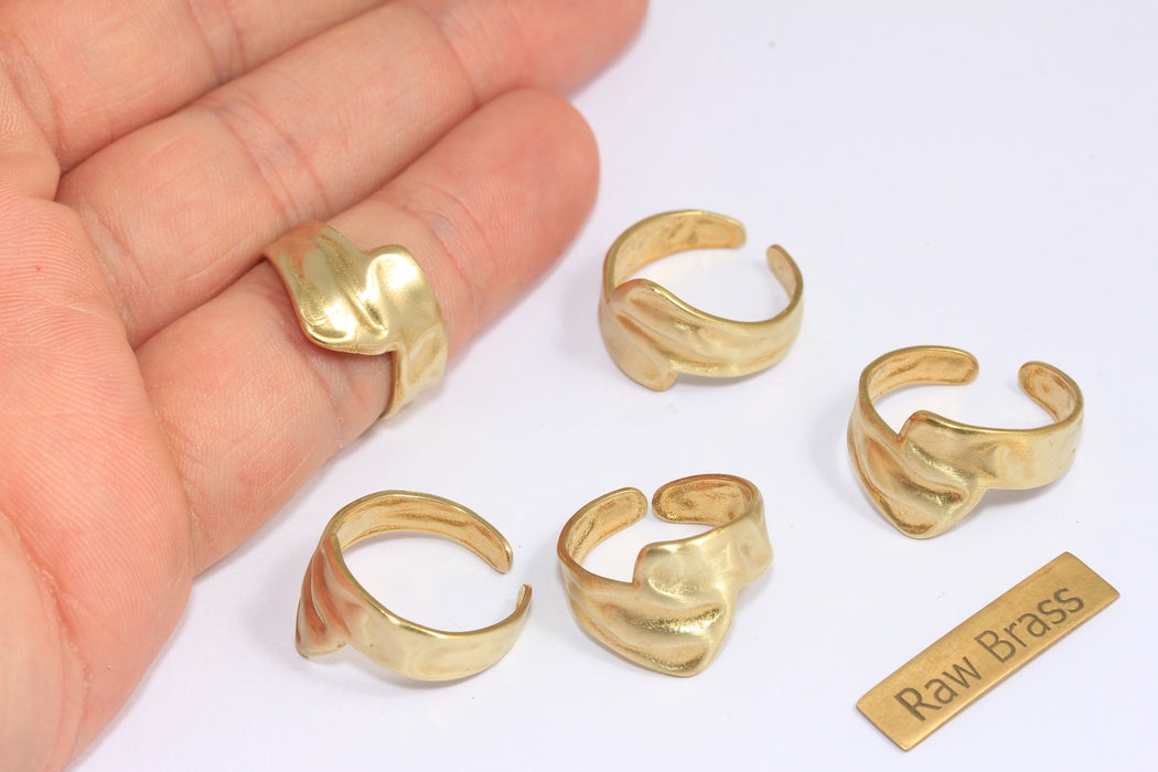 17-18mm Raw Brass Ring, Adjustable Ring Settings, Brass Cuff Rings, Brass Textured Statement Rings, XP191