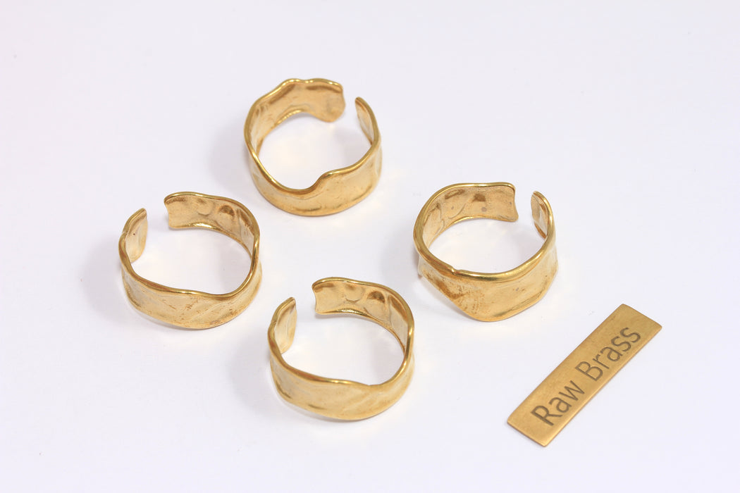 17-18mm Raw Brass Ring, Adjustable Ring Settings, Brass Cuff Rings, Brass Textured Rings, Brass Statement Rings, XP55