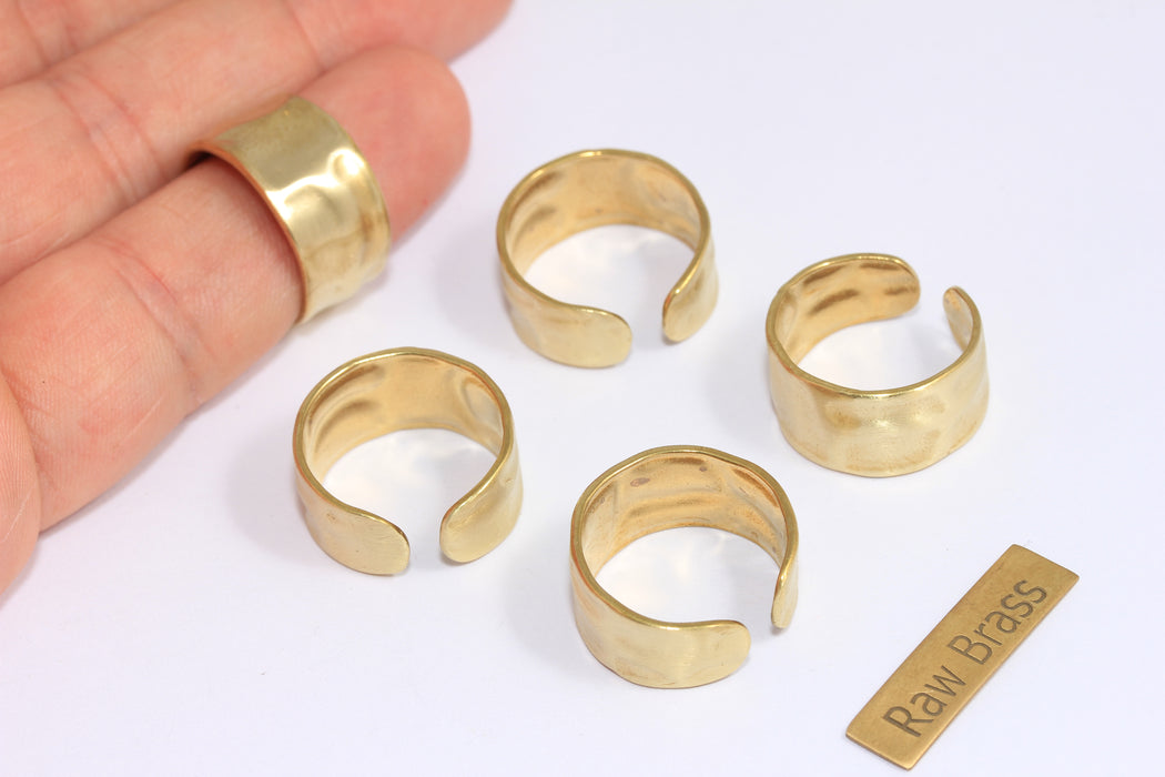 17mm Raw Brass Rings, Adjustable Ring Settings, Brass Wide Band Textured Rings,  XP56