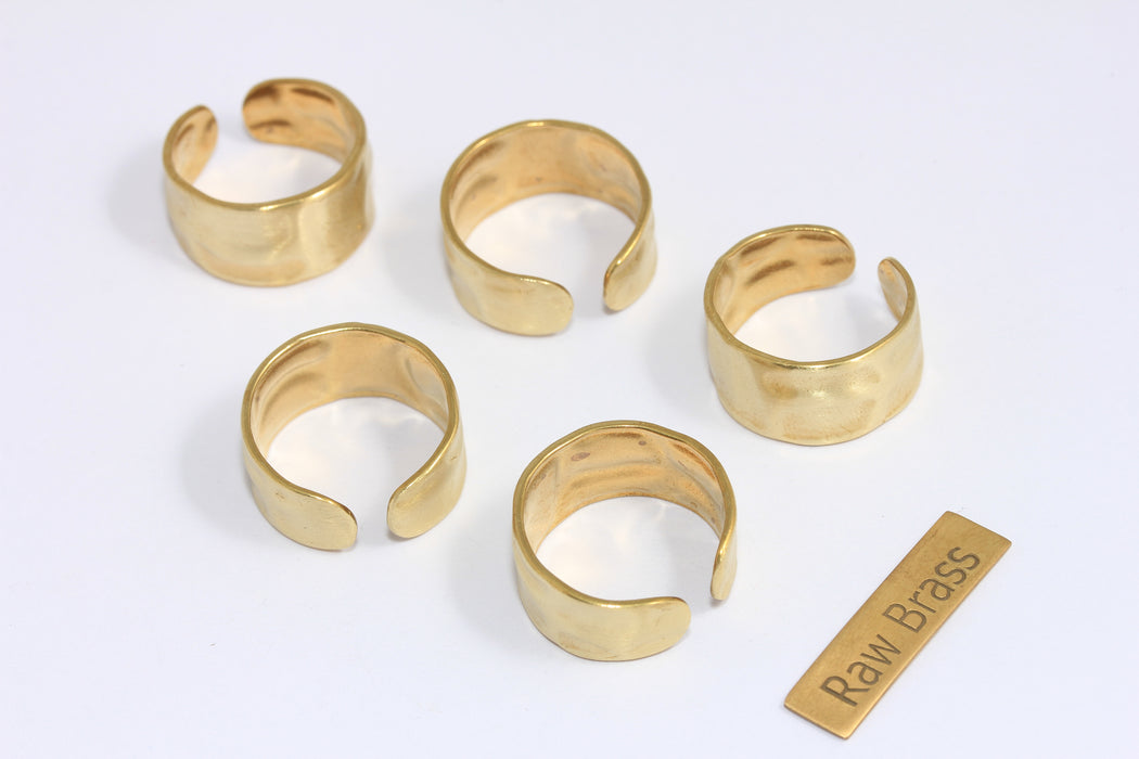 17mm Raw Brass Rings, Adjustable Ring Settings, Brass Wide Band Textured Rings,  XP56