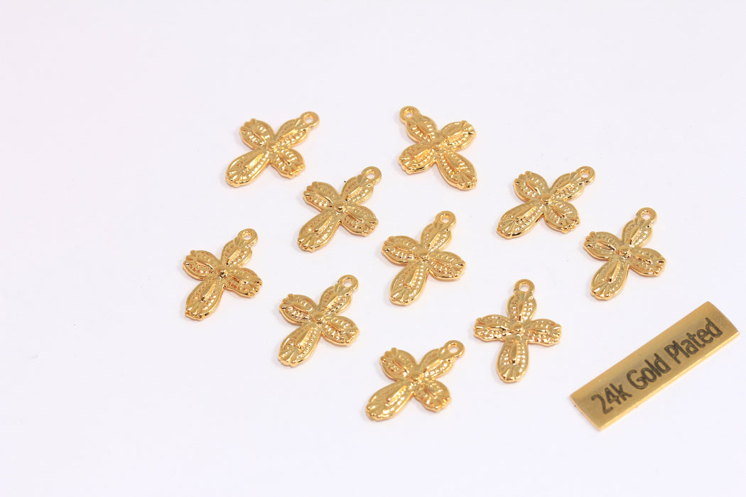 12x17mm 24k Shiny Gold Cross Pendant, Cross Necklace, Vintage Cross Charms, Catholic Pendant, Religious Charms, XP137