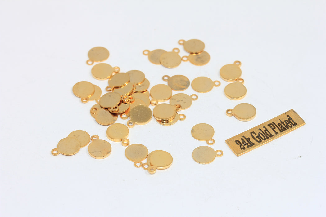 7 mm 24 Ayar Parlak Altın Madeni Para Takıları, Damgalama Diski, Yuvarlak Takılar, DOM42