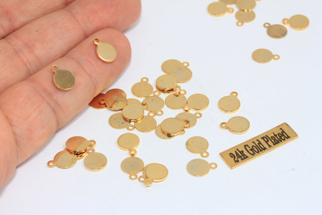 7 mm 24 Ayar Parlak Altın Madeni Para Takıları, Damgalama Diski, Yuvarlak Takılar, DOM42
