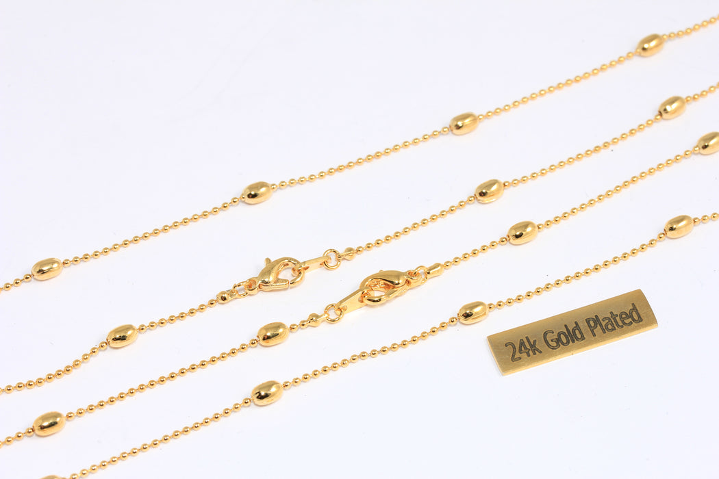 18'' 24k Shiny Gold Necklace, Satellite Necklace Chain, Ready Made Necklace, Gold Ball Beaded Necklace Chain, CHK358