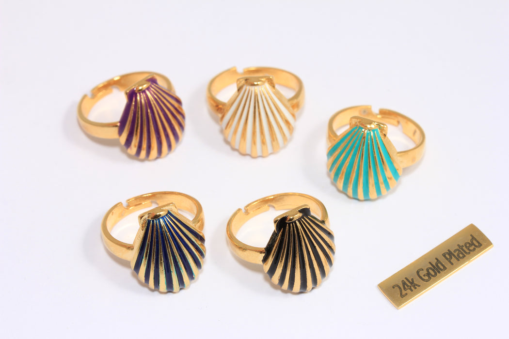 18-19mm 24k Shiny Gold Shell Rings, Optional Enamel Color Sea Shell Rings, Summer Jewelry, Statement Rings, ALS16