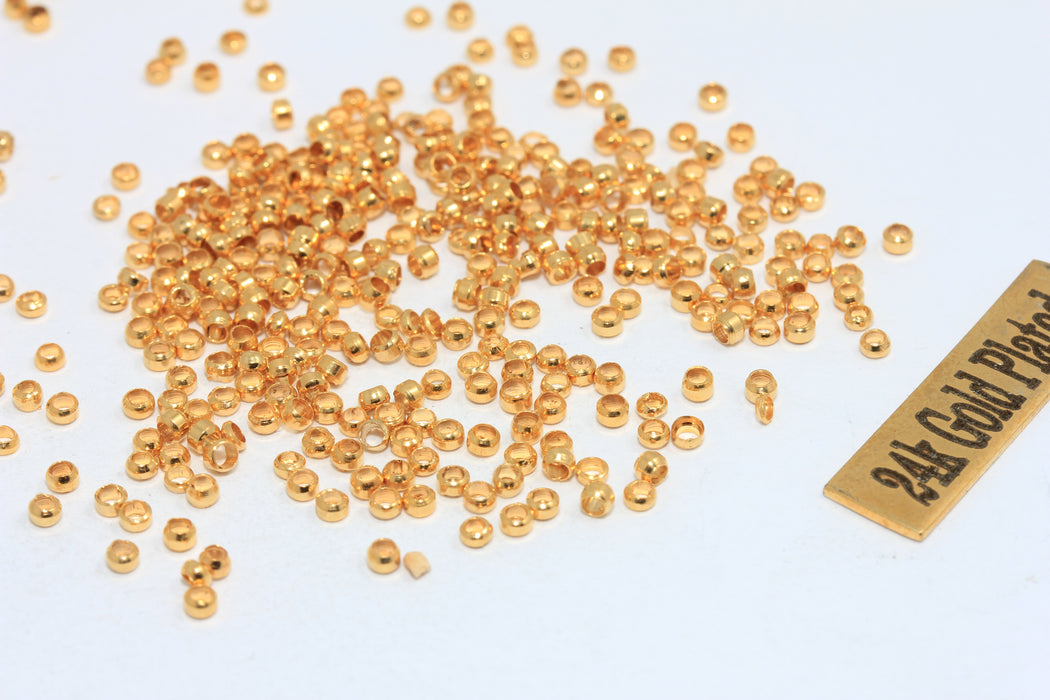 2mm 24k Shiny Gold Crimp Beads, Stopper Beads, Spacer  DOM21
