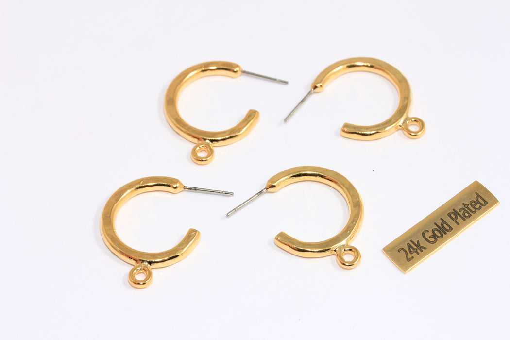 20x26mm 24k Shiny Gold Plated Hoop Earrings, Hoop Earrings With Loop, Charm Hoop Earrings, Midi Gold Hoops, XP136