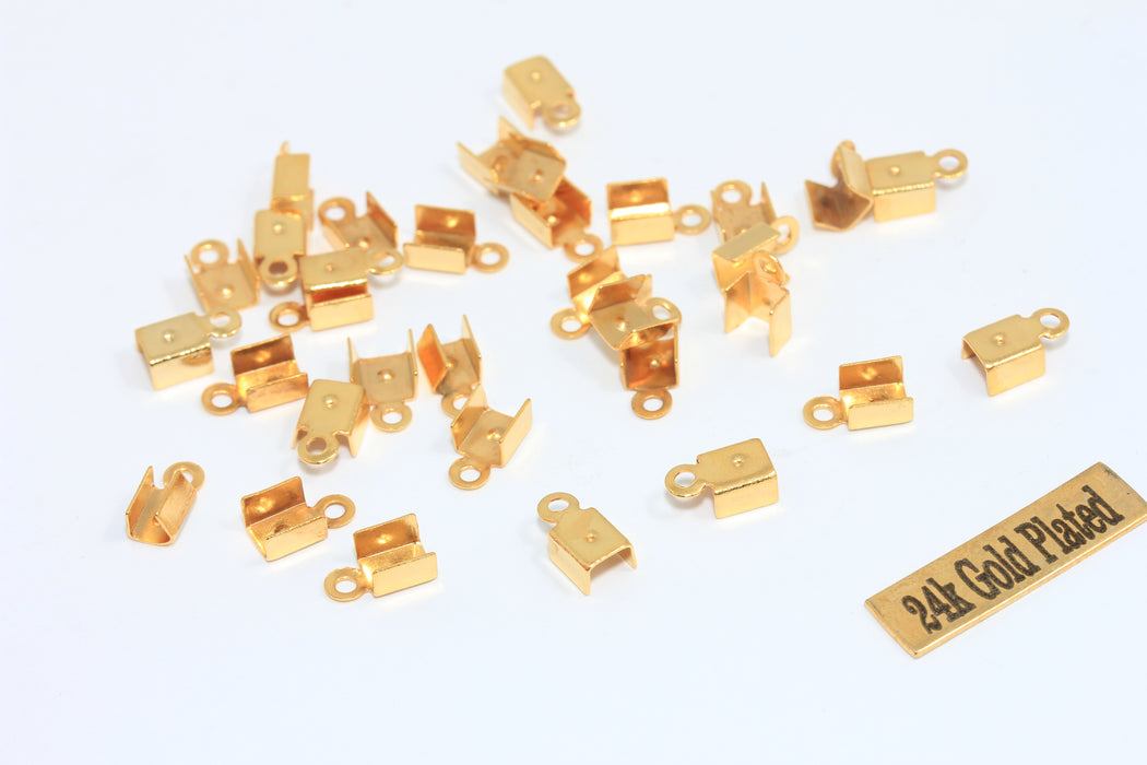 5x9mm Shiny Gold Cord End, Crimp End, Fold Over  DOM17