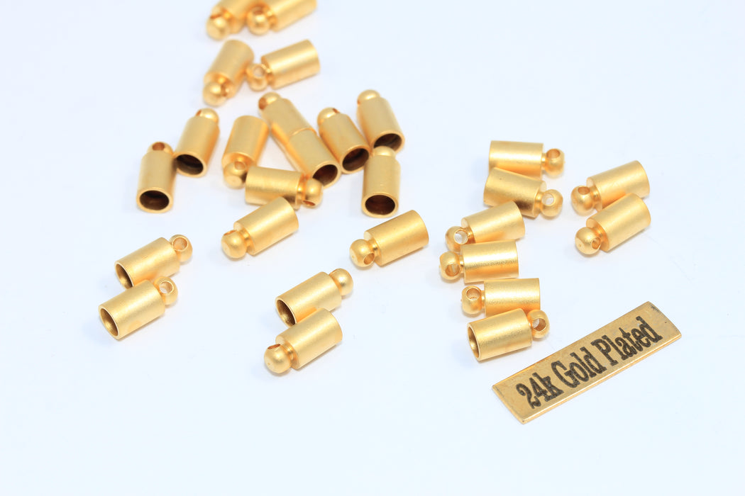 24k Matt Gold Bead Caps, Inner Size 3,60mm, Cord End, DOM34