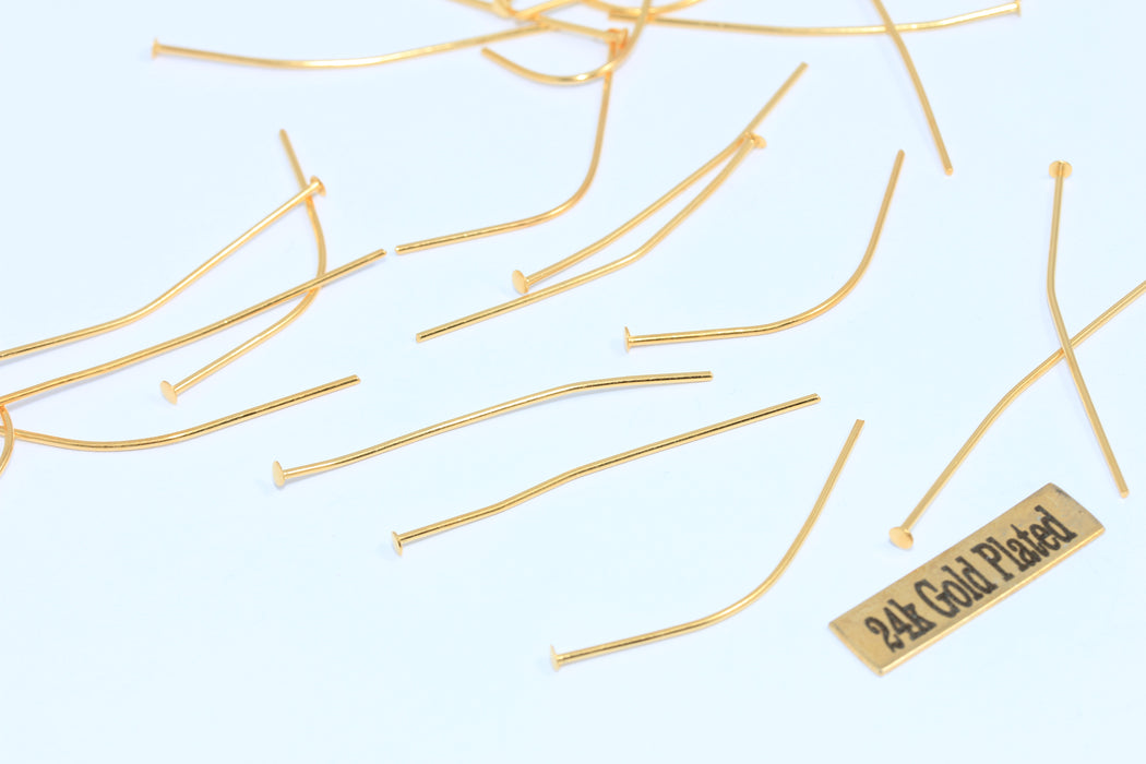 21ga 40mm Baş Pimleri, 24 ayar Parlak Altın Kaplama, Baş Pimleri, DOM26