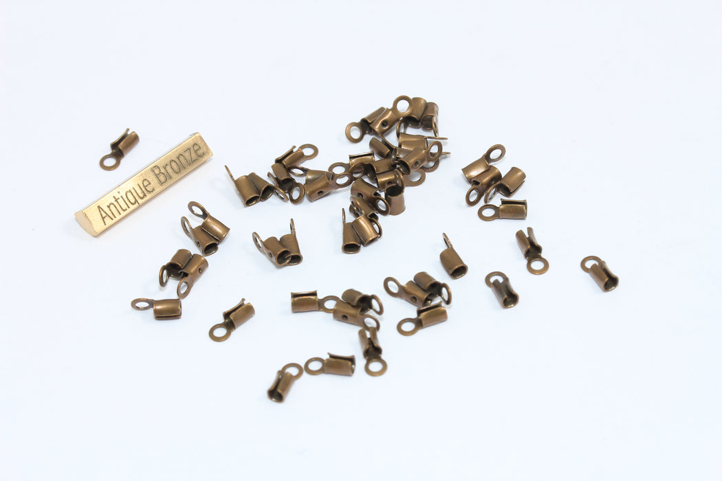 Antique Bronze Cord Crimp, Inner Size 1,9mm, Fold Over Cord Ends Tips, DOM78